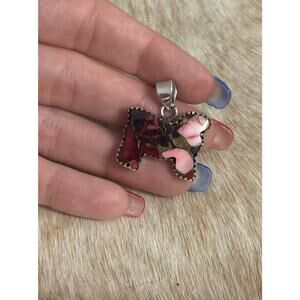 Native American SW Sterling Silver Red Dahlia Cow Steer Bull Pendant❤️